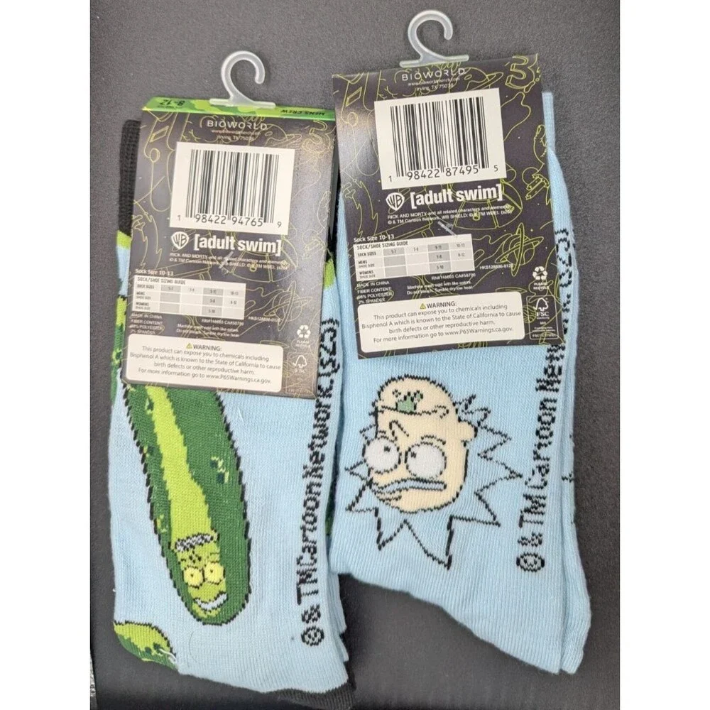 Rick And Morty {adult swim} Novelty Crew Socks 2 Pair Men's Shoe Size 8-12 NWT
